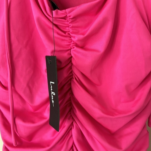 Lulu’s Hot Pink Long Sleeve Ruched Open Back Mini Dress - Picture 11 of 16